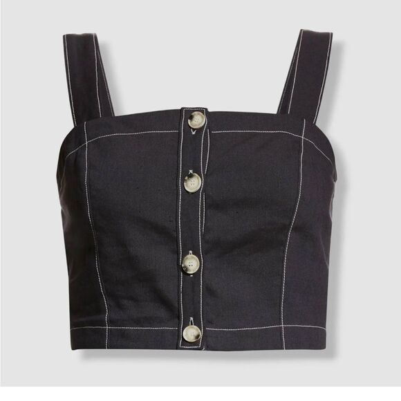 Veronica Beard Tiffany Linen Button-Front Crop Top NWT XL $298 - Picture 3 of 5